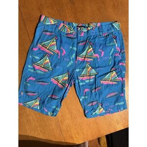 Pink Dolphin Shorts 38 Sailboat Dolphin Print 90s Neon Surf‎ Beach Rare